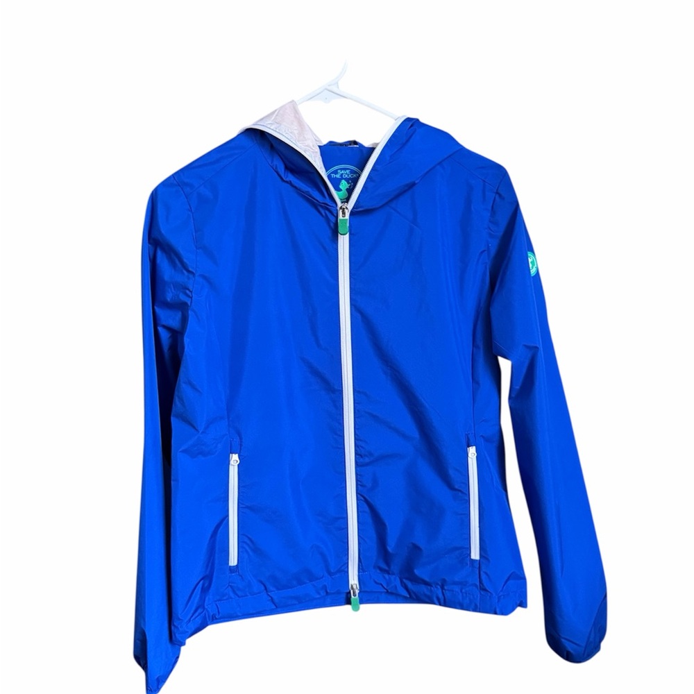 SAVE THE DUCK Royal Blue Jacket with Green Zip Pull
